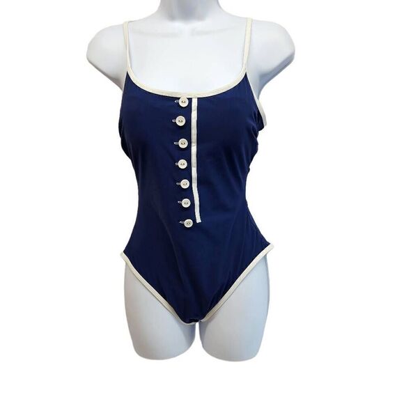 Gottex Size 6 Women's Sail To Sunset Square Neck One Piece Swimsuit Navy - Picture 2 of 9